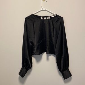 Black satin like long sleeve crop